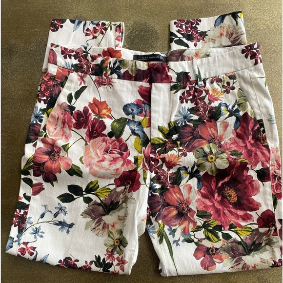 Zara stretch cropped floral chino size 8 - Picture 1 of 2